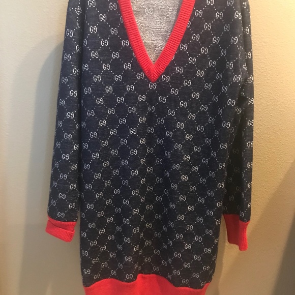 gucci red sweater dress Gucci Hooded Pompom Mini Dress